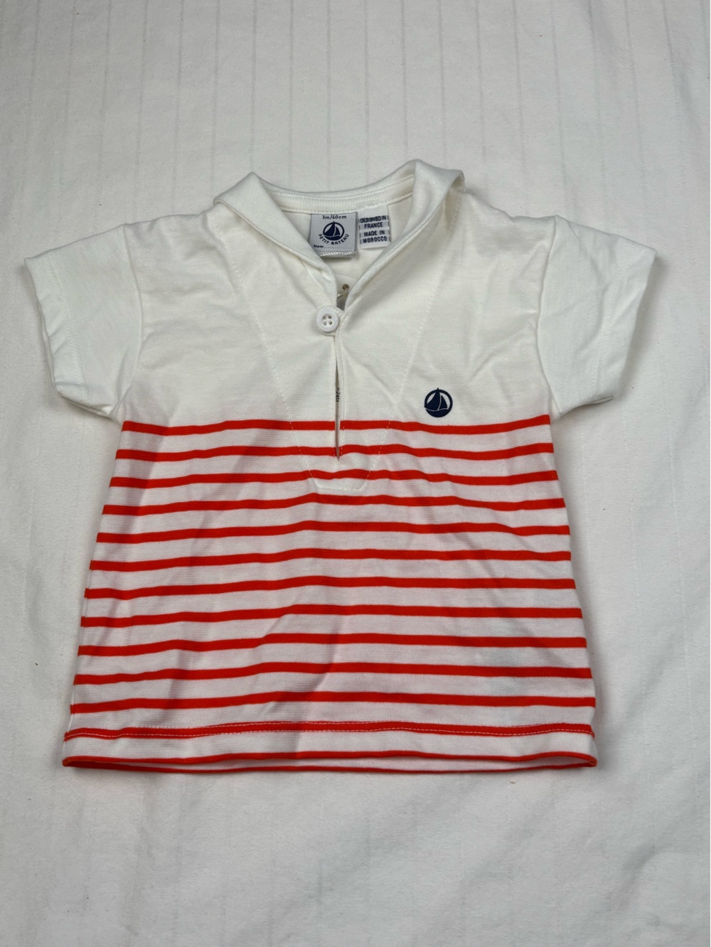 NWT Petit Bateau baby 3 month sailor top Red Striped Polo Shirt